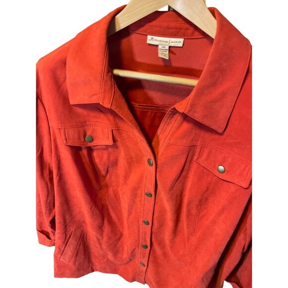 JM Collection Woman Orange Button Down Collared Shacket Jacket Sz 24W - Picture 4 of 10